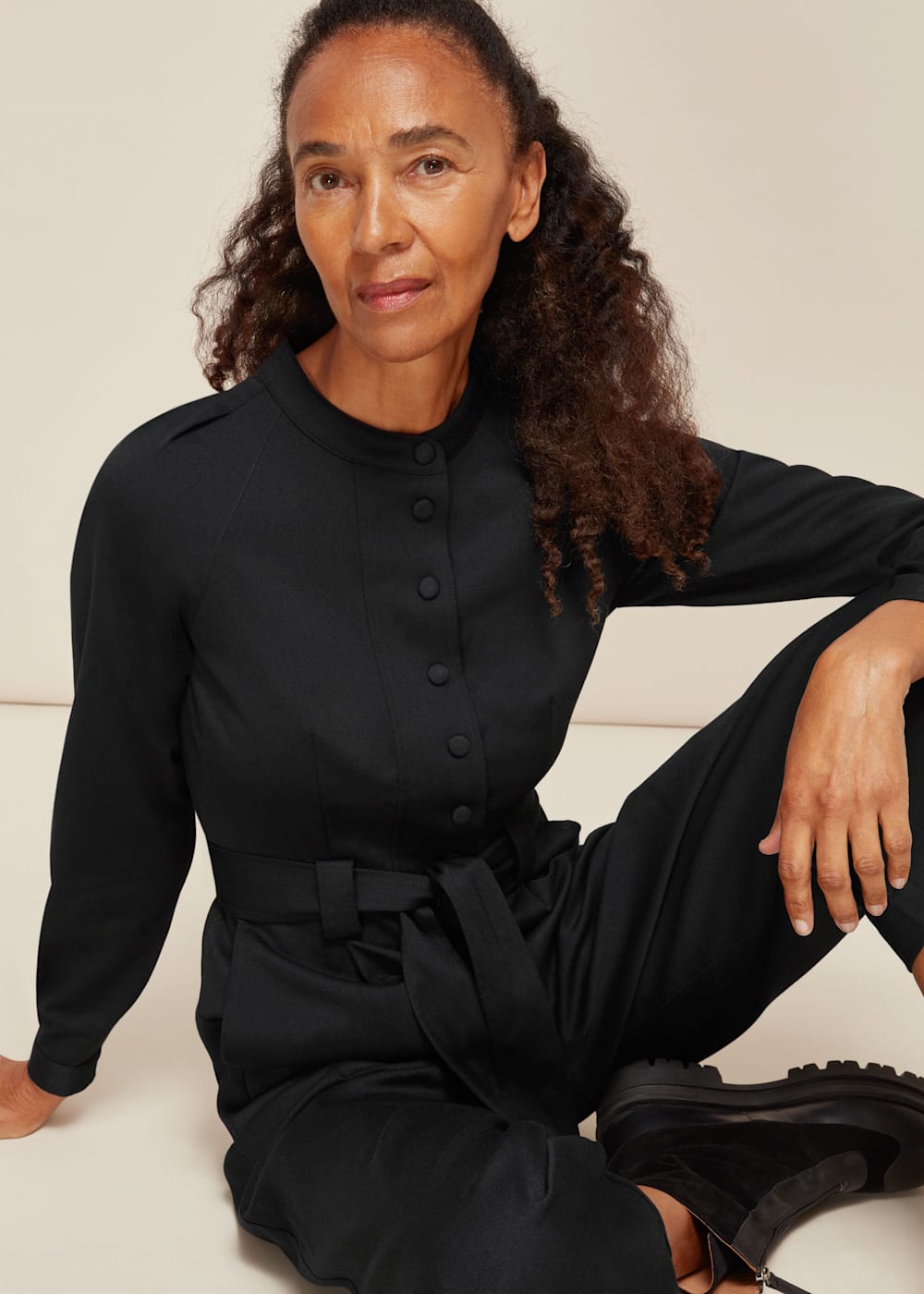 Black tie front jumpsuit deals
