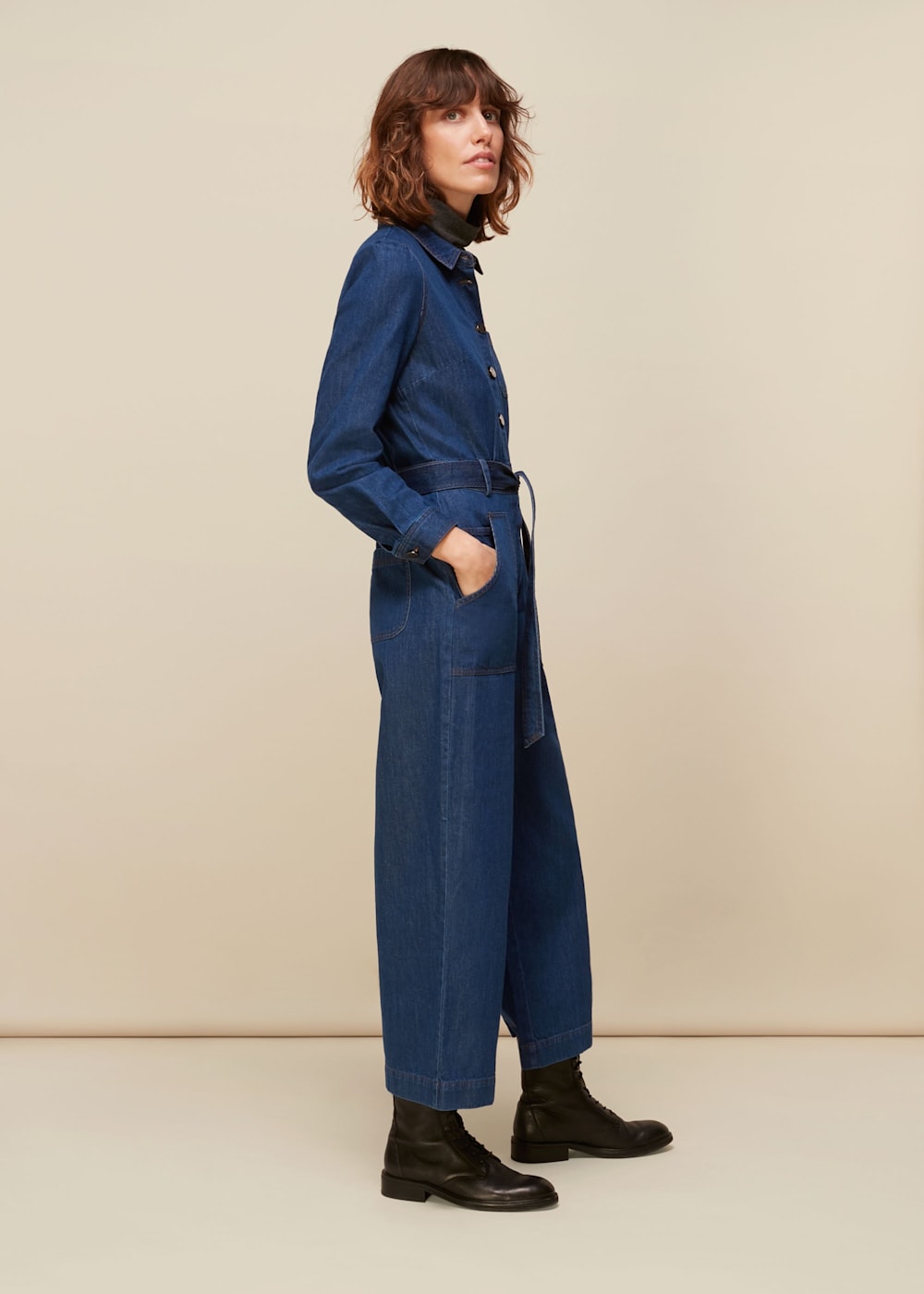 Denim belted jumpsuit deals