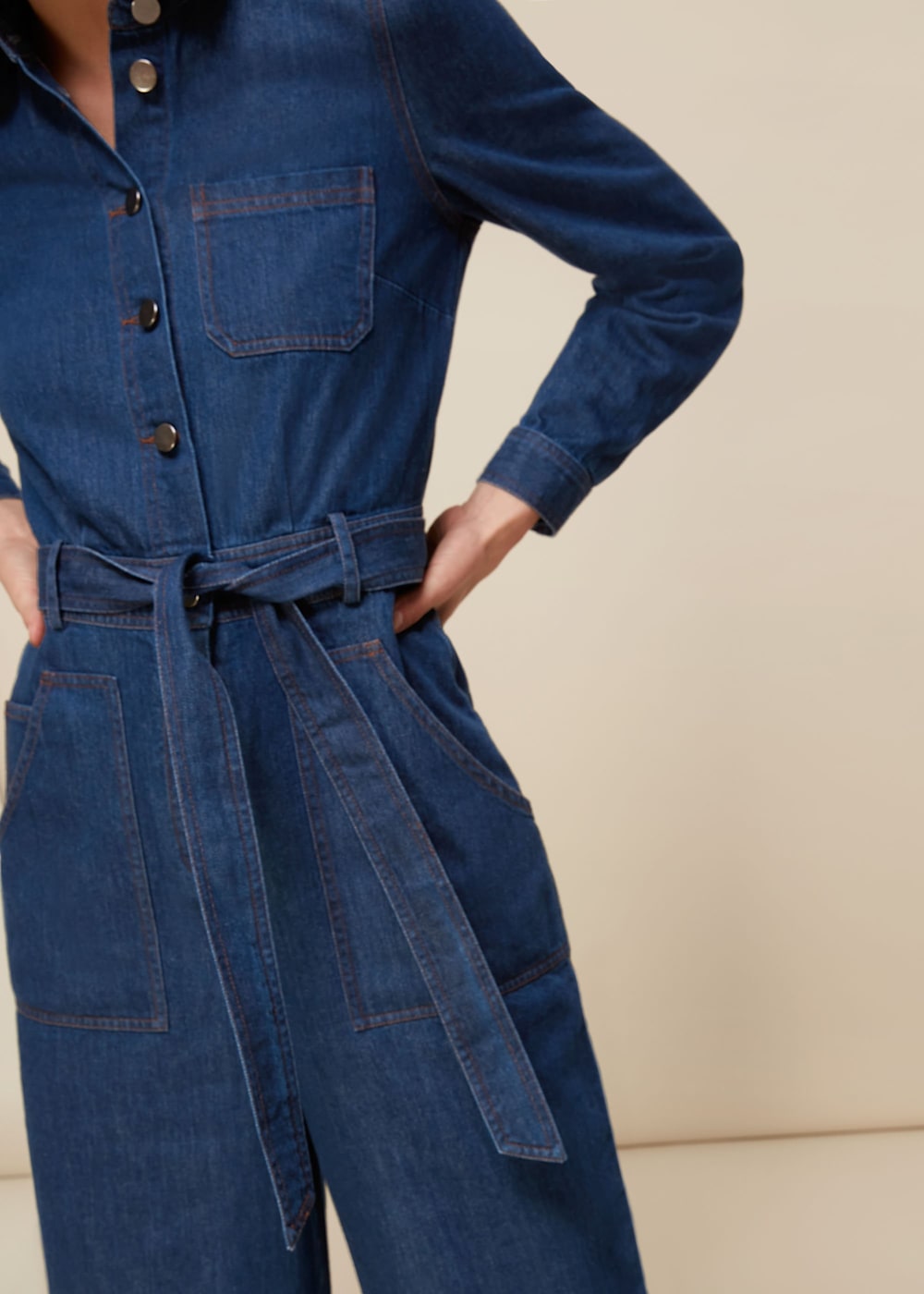Belted denim jumpsuit 2025