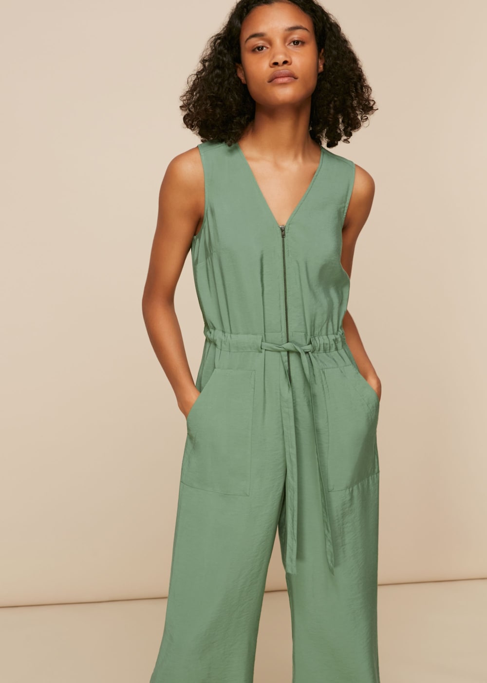Green Corey Zip Casual Jumpsuit WHISTLES Whistles UK