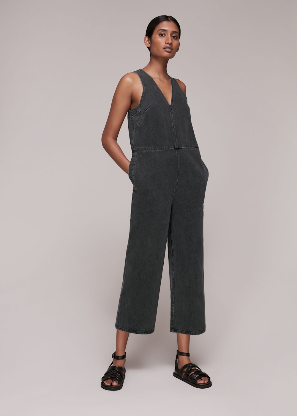 Black V Neck Denim Jumpsuit | WHISTLES | Whistles UK | Black V Neck Denim Jumpsuit | WHISTLES | Whistles UK |
