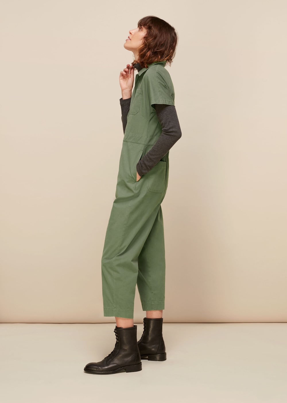 Khaki Elba Utility Jumpsuit | WHISTLES | Whistles US |