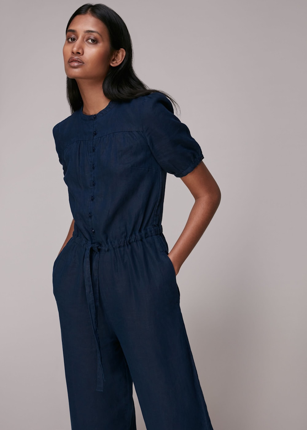 Button Front Linen Jumpsuit Whistles UK