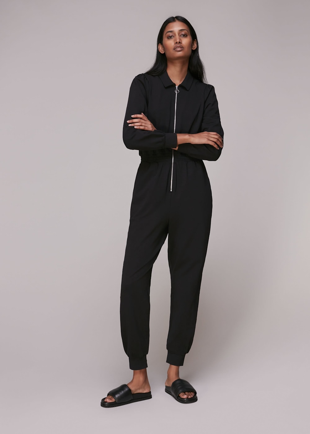 Black Jersey Zip Front Jumpsuit | WHISTLES | Whistles US | Black Jersey Zip Front Jumpsuit | WHISTLES | Whistles US |