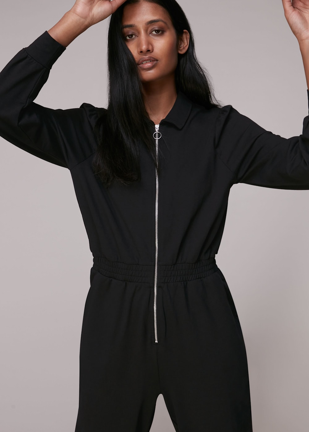 Black Jersey Zip Front Jumpsuit WHISTLES Whistles US