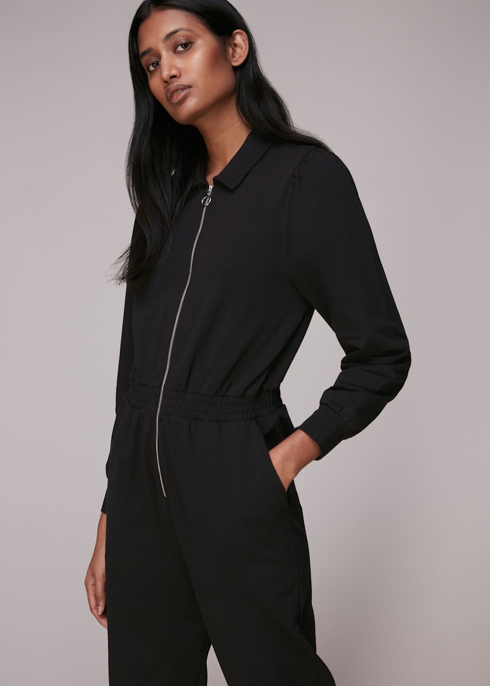 Black Jersey Zip Front Jumpsuit | WHISTLES | Whistles US | Black Jersey Zip Front Jumpsuit | WHISTLES | Whistles US |