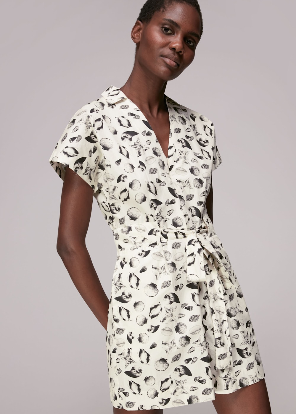 Black Multi Sea Shell Print Playsuit WHISTLES Whistles UK