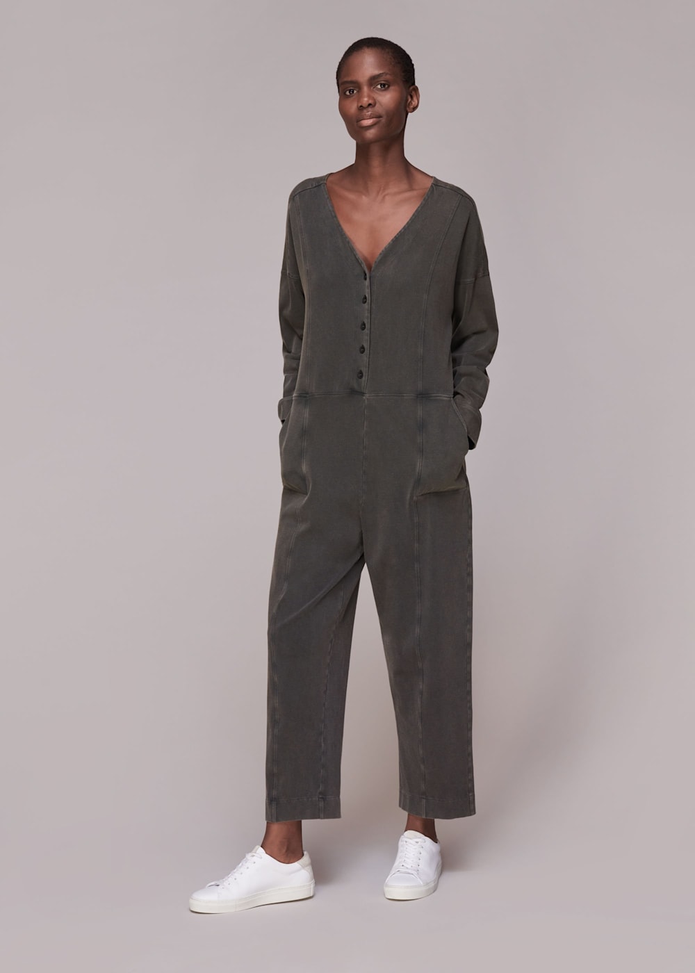 Black India Washed Jersey Jumpsuit WHISTLES Whistles US