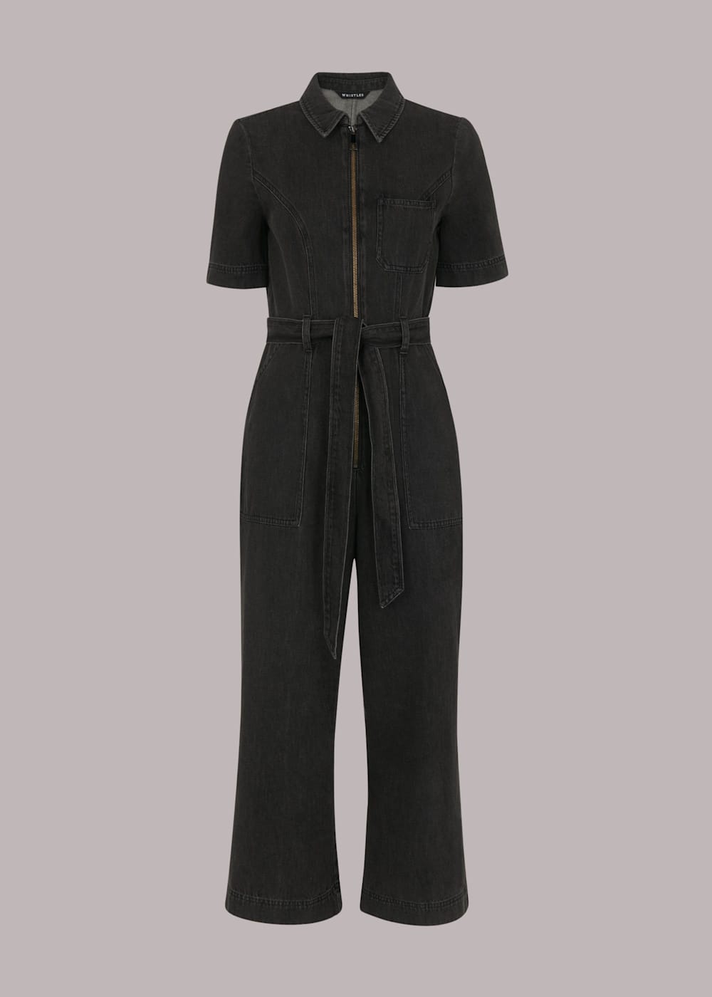 Tie waist denim jumpsuit shop