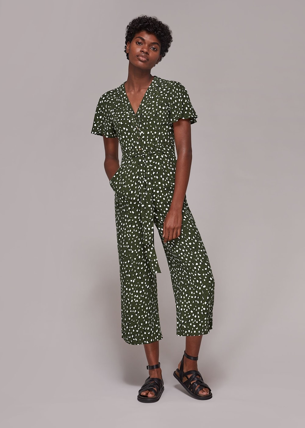Green leopard jumpsuit hot sale