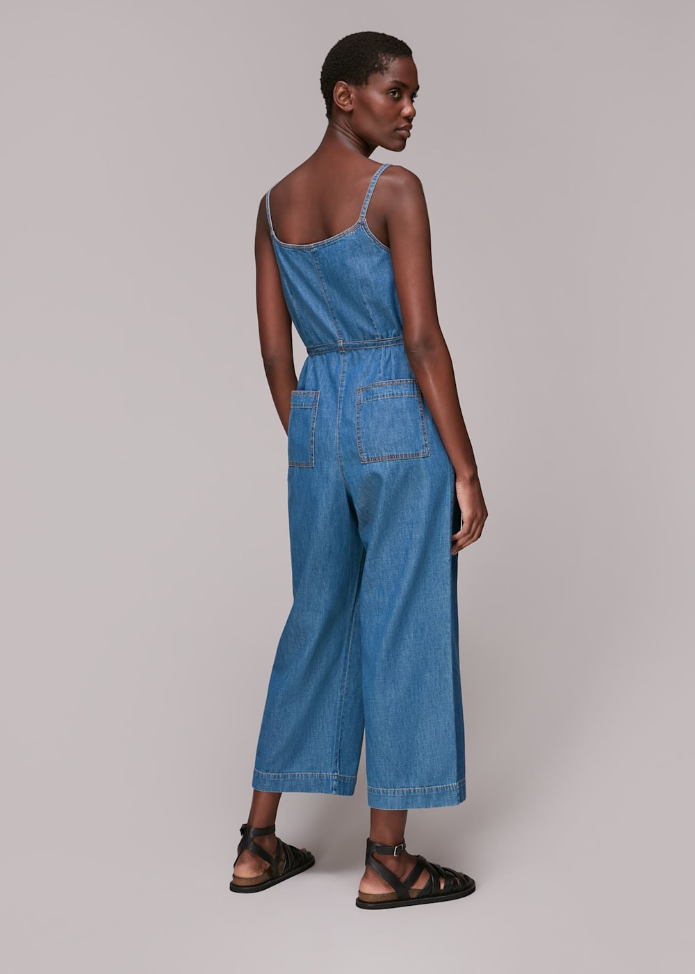 Denim button jumpsuit outlet
