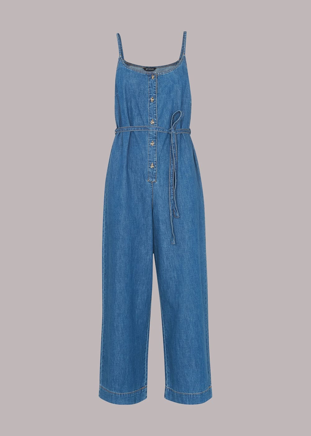 Strappy denim jumpsuit deals