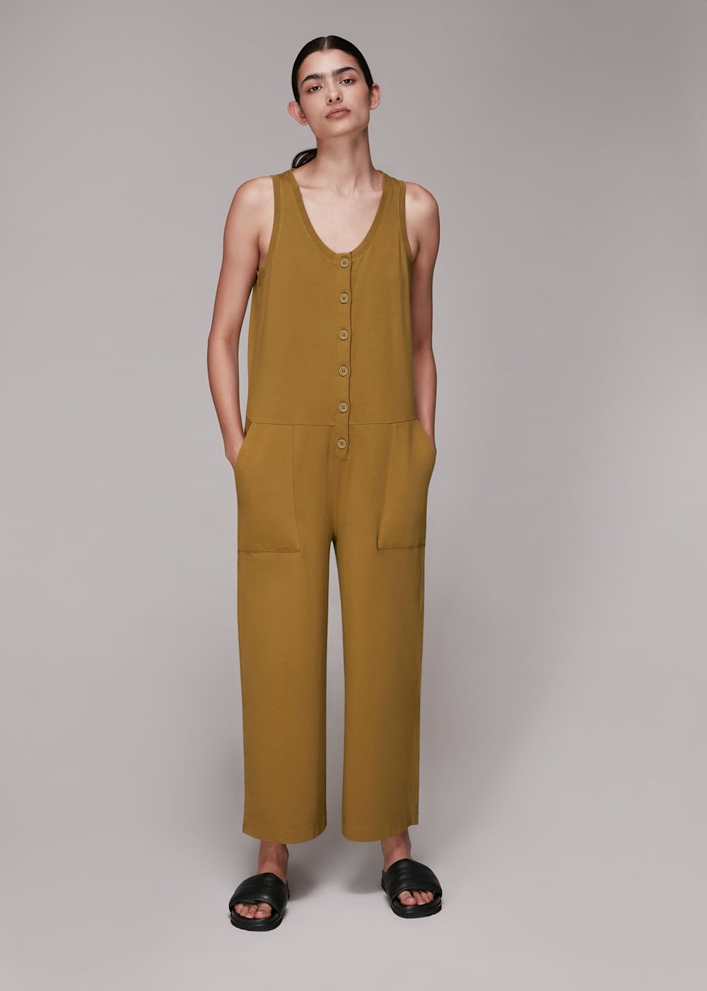 Khaki jersey jumpsuit cheap
