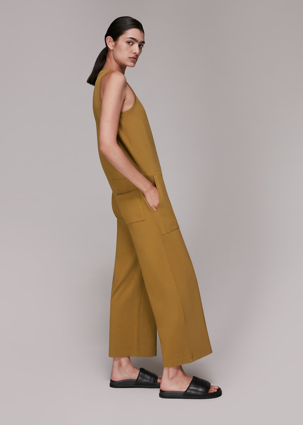 Khaki Jersey Button Front Jumpsuit WHISTLES Whistles ROW