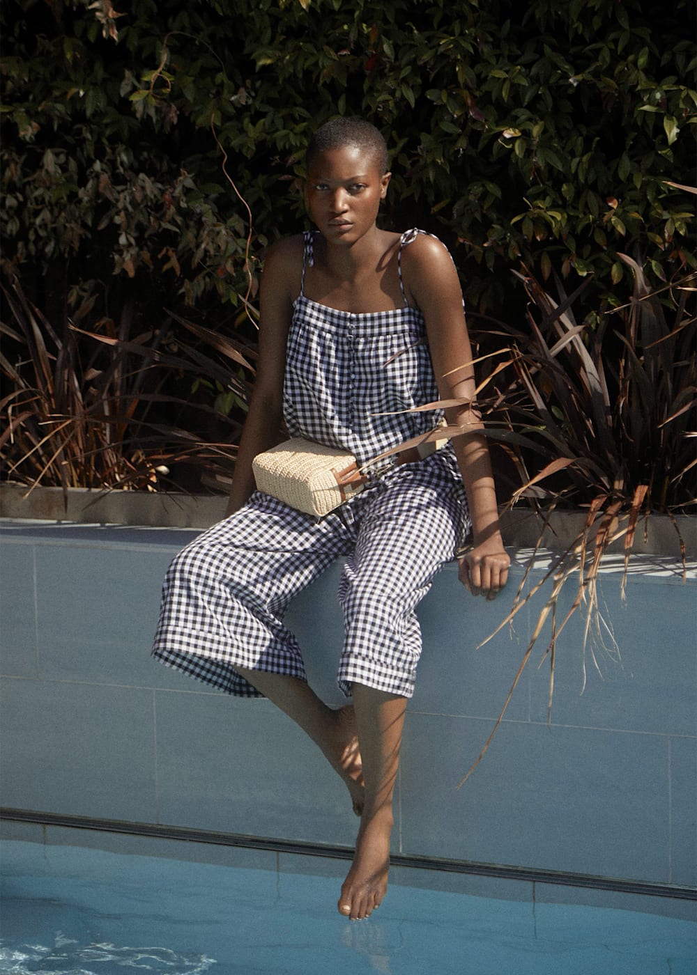 Black and white gingham jumpsuit sales