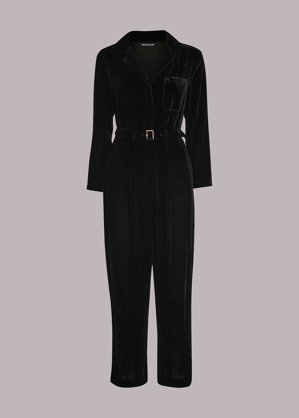 Black Avery Velvet Jumpsuit WHISTLES Whistles ROW