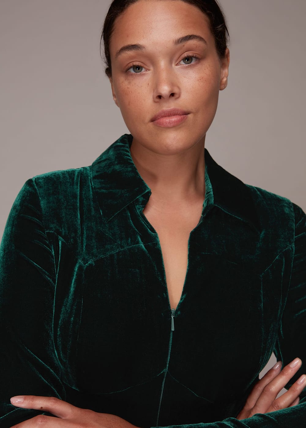 Green Velvet Zip Front Jumpsuit WHISTLES Whistles UK
