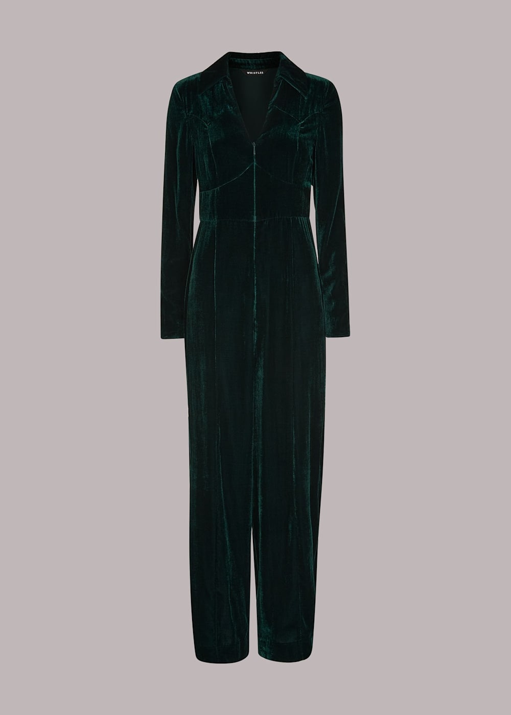 Green Velvet Zip Front Jumpsuit WHISTLES Whistles UK