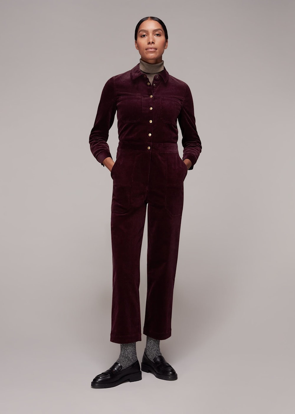 Burgundy Gabby Corduroy Jumpsuit WHISTLES Whistles US
