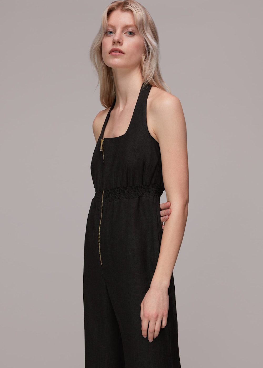 Black Halterneck Linen Jumpsuit WHISTLES Whistles UK