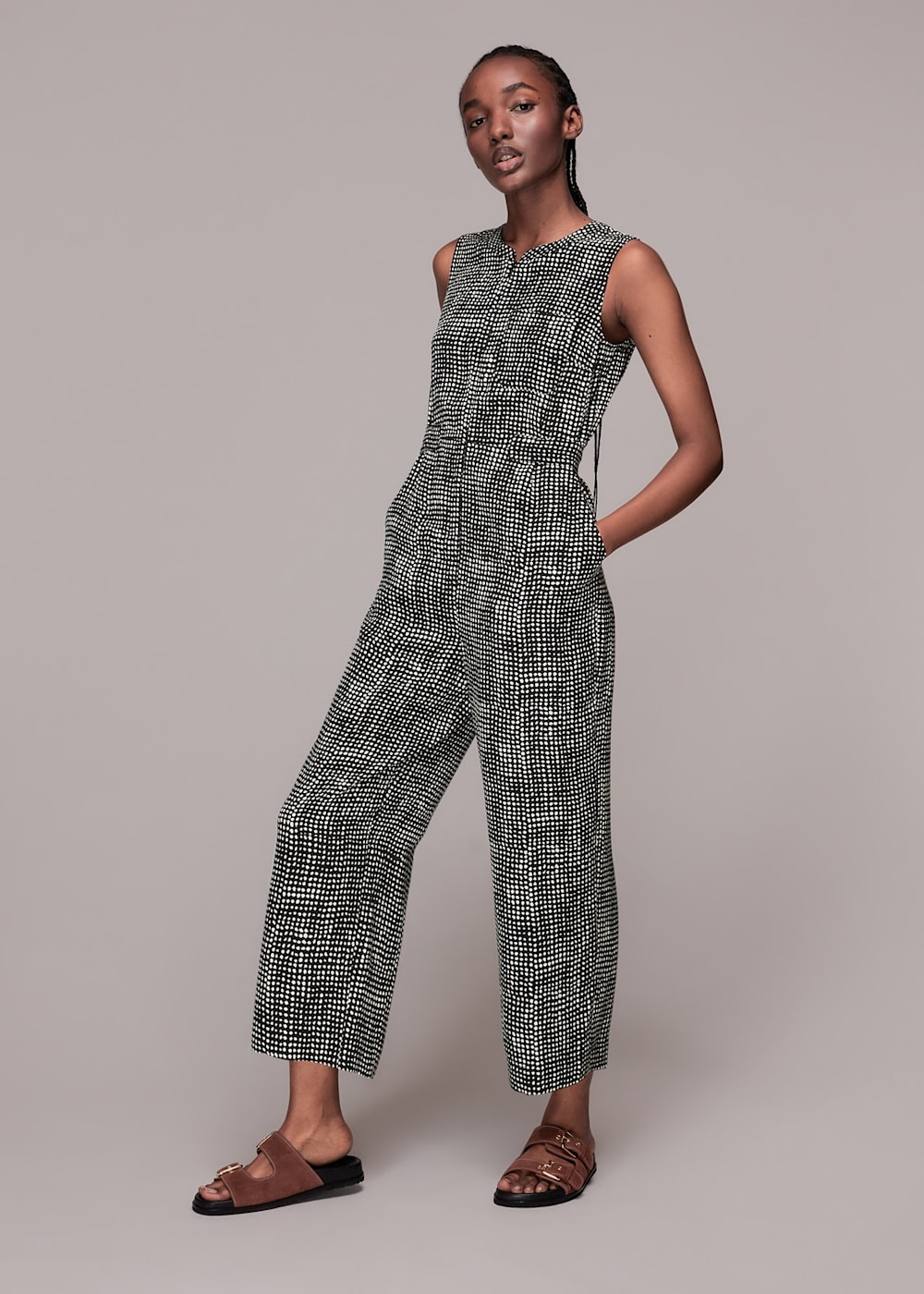Black check jumpsuit best sale