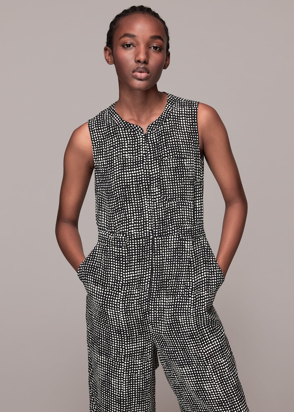 Black Multi Josie Spotted Check Jumpsuit WHISTLES Whistles UK