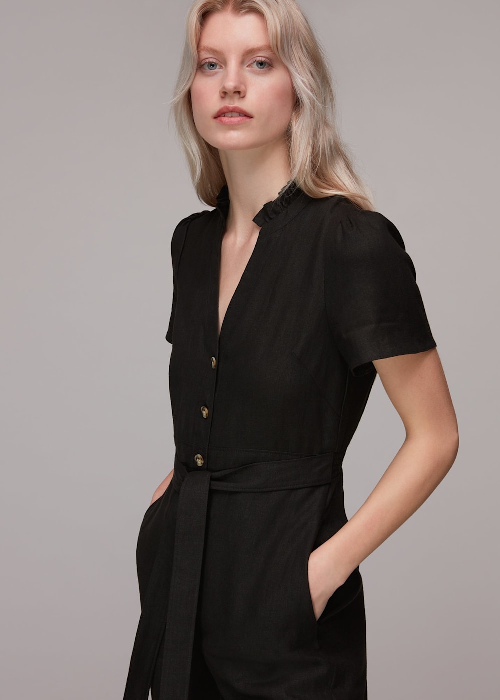 Whistles black linen jumpsuit shop
