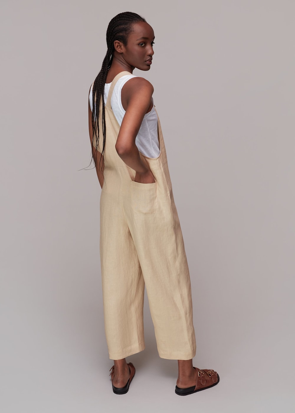 Stone Linen Rita Dungarees WHISTLES Whistles UK