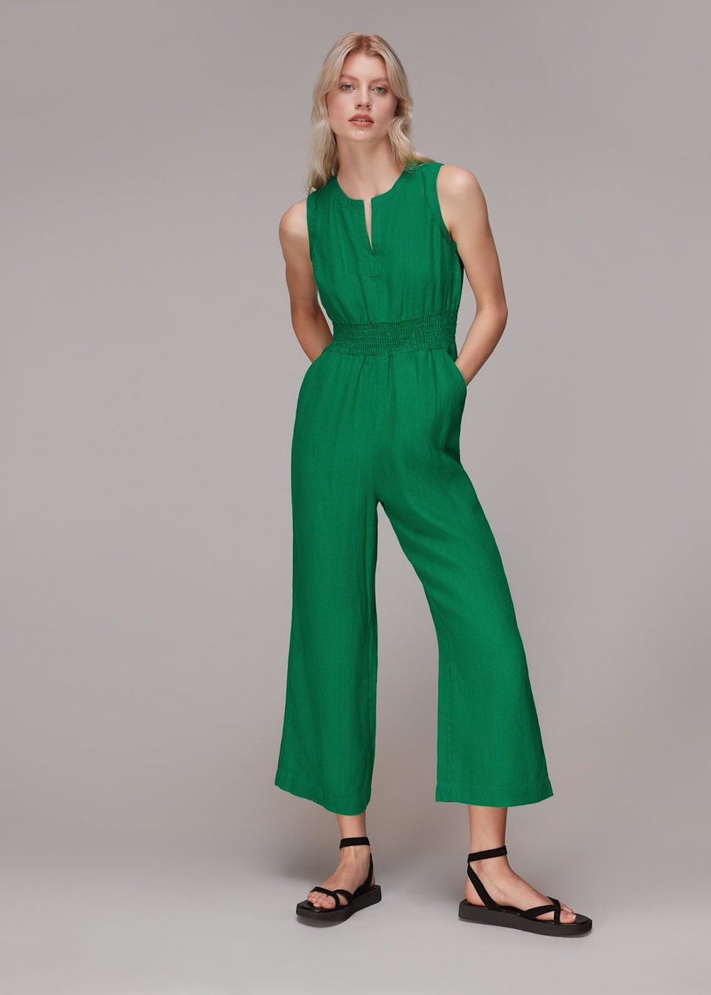 Green Melanie Linen Jumpsuit WHISTLES Whistles UK
