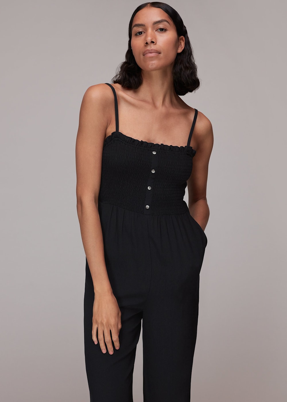 Black Nadia Shirred Jumpsuit WHISTLES Whistles UK
