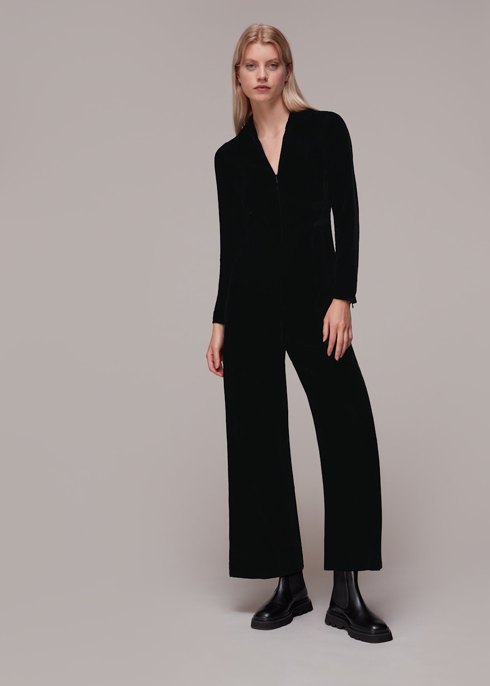 Black zip front jumpsuit shop
