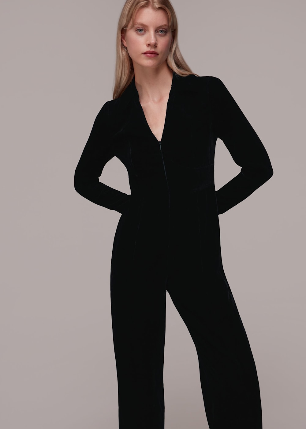 Velvet Zip Front Jumpsuit Whistles UK