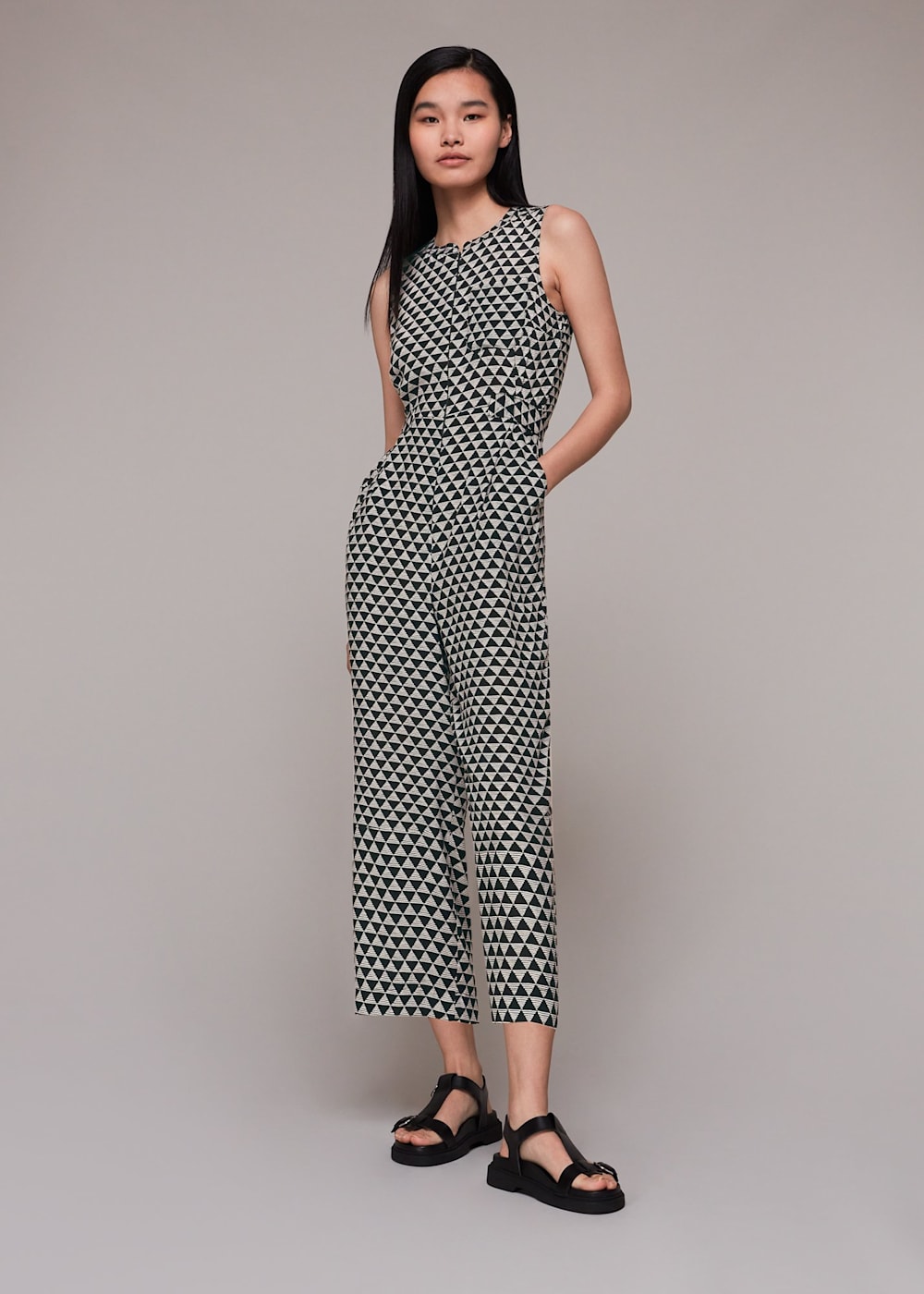Black Multi Triangle Checkerboard Jumpsuit WHISTLES Whistles ROW