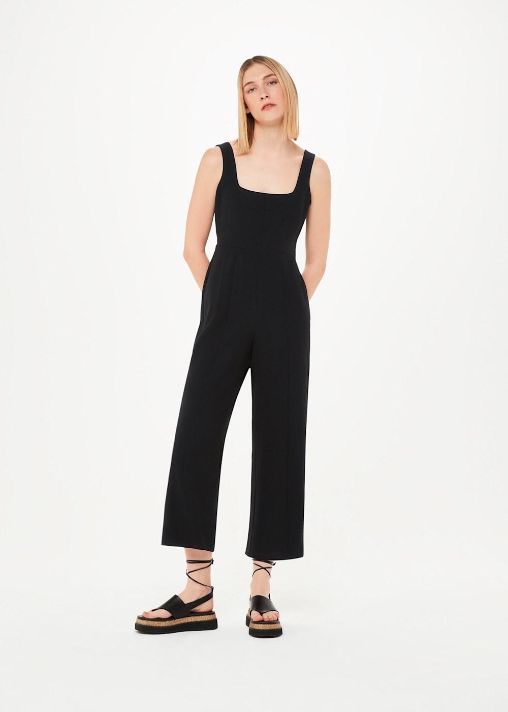 Black square neck jumpsuit hot sale