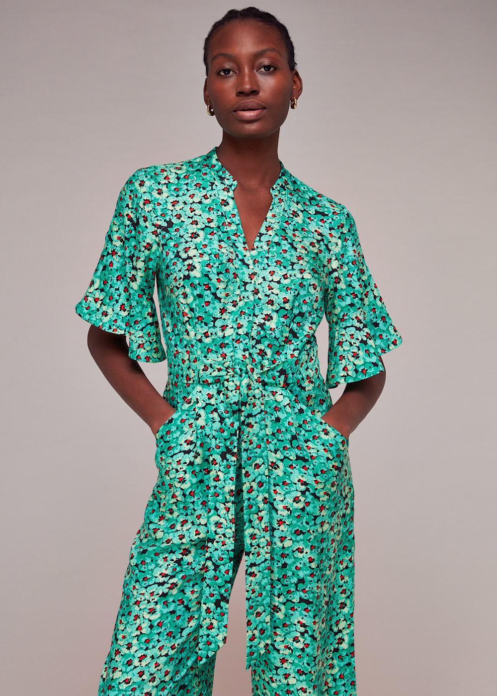 Green Multi Pansy Meadow Jumpsuit WHISTLES Whistles ROW
