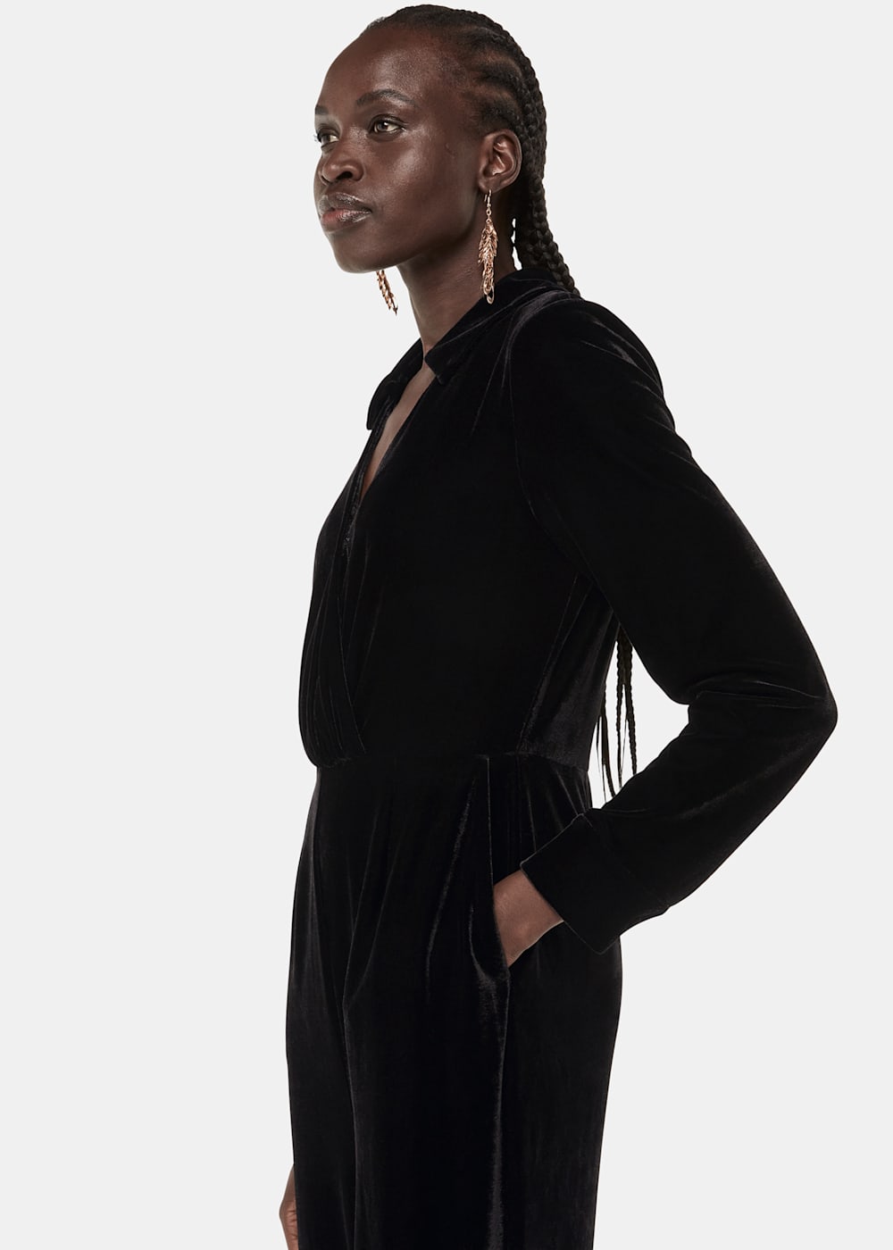 Black Wrap Jersey Velvet Jumpsuit WHISTLES Whistles UK