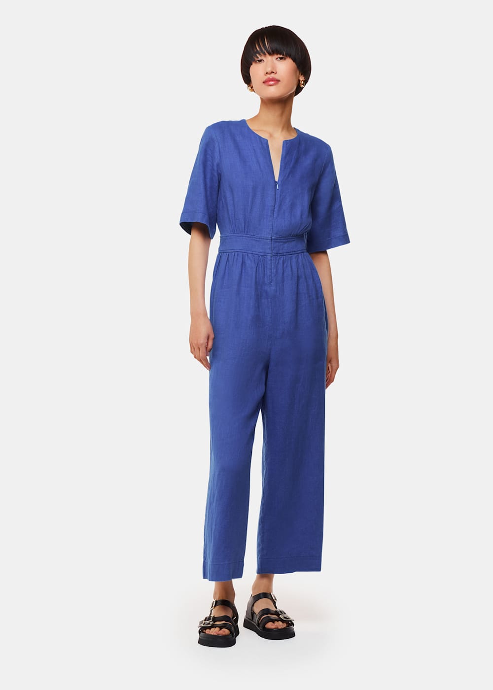 Cobalt Blue Cosima Linen Jumpsuit WHISTLES Whistles US