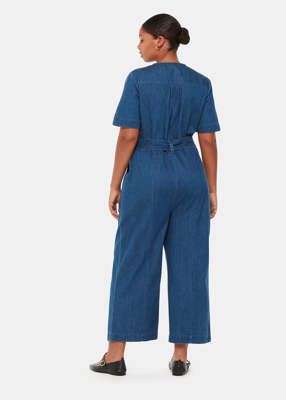 Blue Denim Short Sleeve Front Zip Jumpsuit Whistles UK Whistles UK