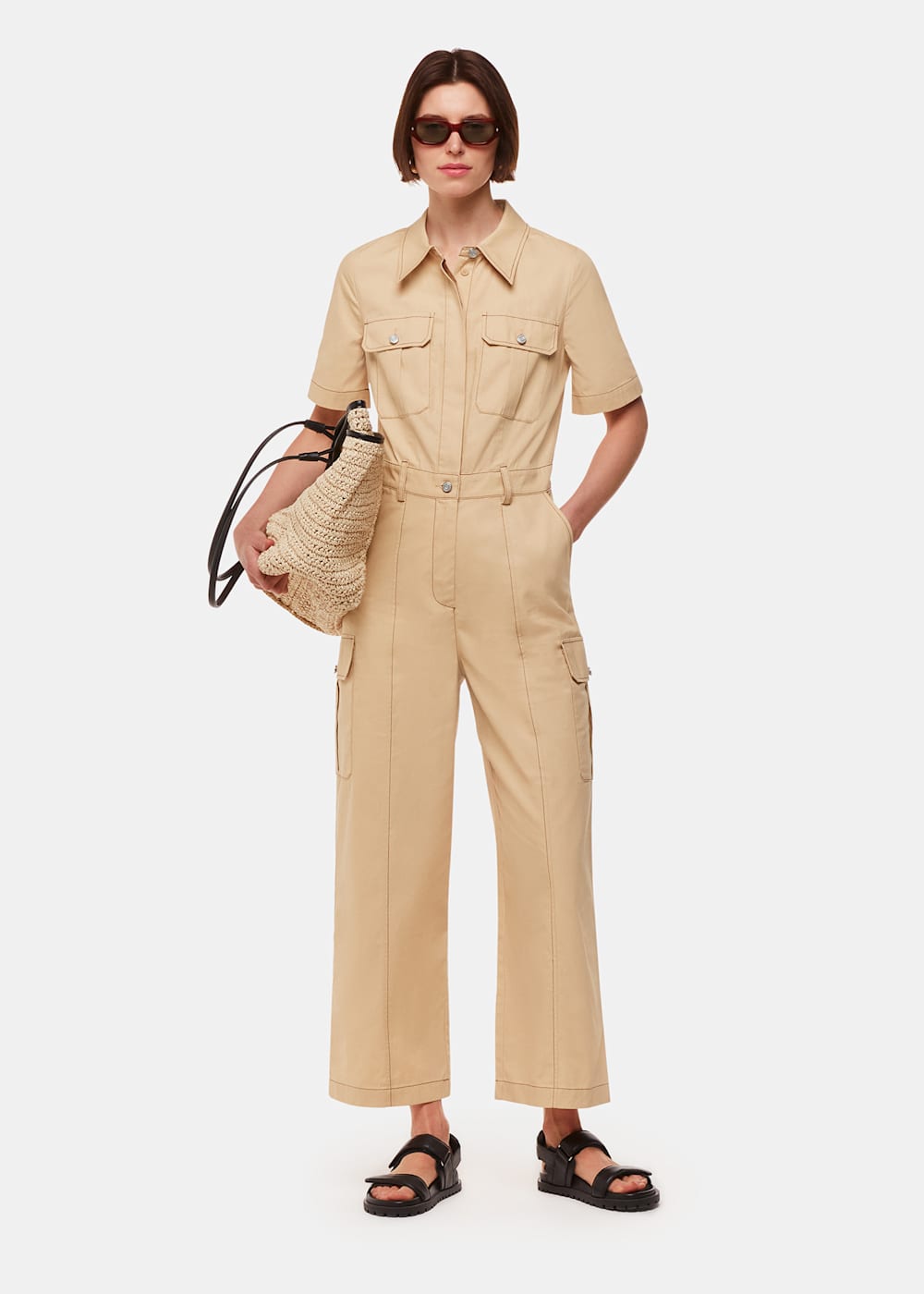 Khaki safari jumpsuit top