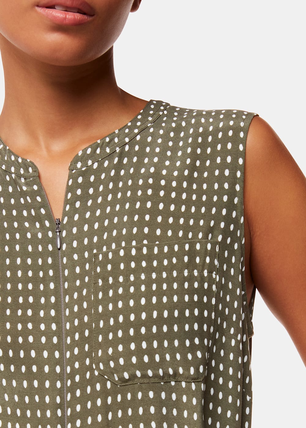 Khaki Polka Dot Sleeveless Jumpsuit Whistles UK Whistles UK