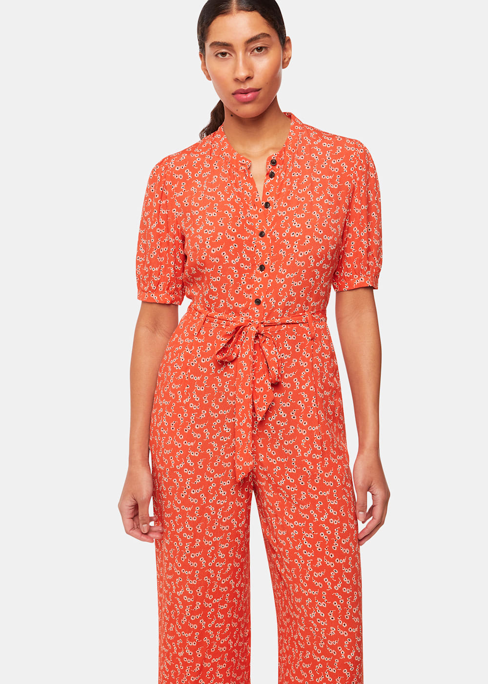 Red Multi Micro Floral Jumpsuit WHISTLES Whistles UK