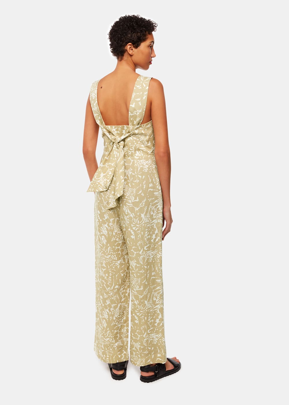 Khaki Multi Tropical Leaves Jumpsuit WHISTLES Whistles UK