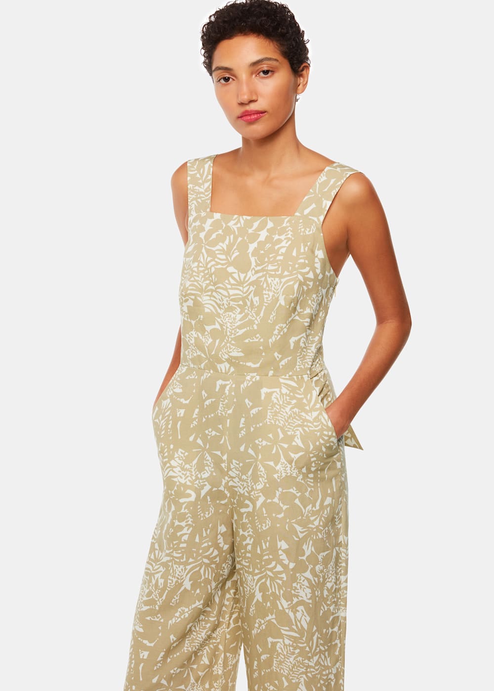 Tropical leaf jumpsuit clearance