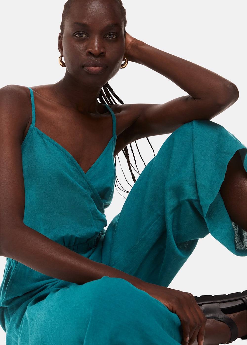 Teal Wrap Linen Blend Jumpsuit WHISTLES Whistles US