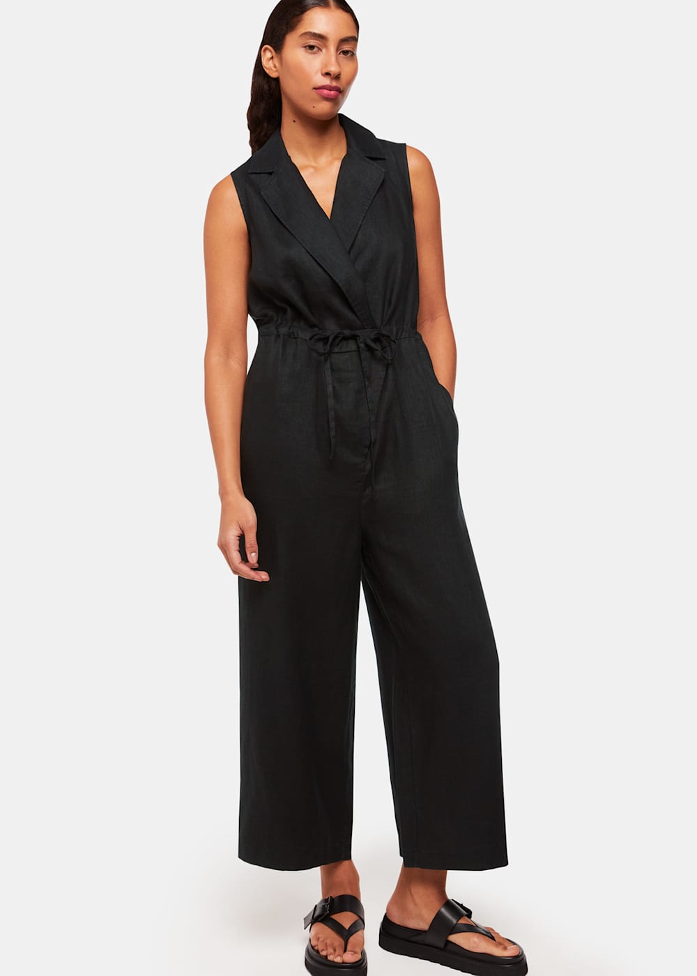 Black Bella Linen Wrap Jumpsuit WHISTLES Whistles UK