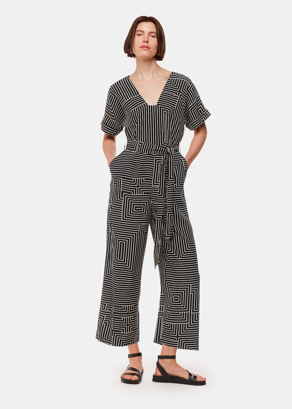 Black White Angled Stripe Jumpsuit WHISTLES Whistles UK