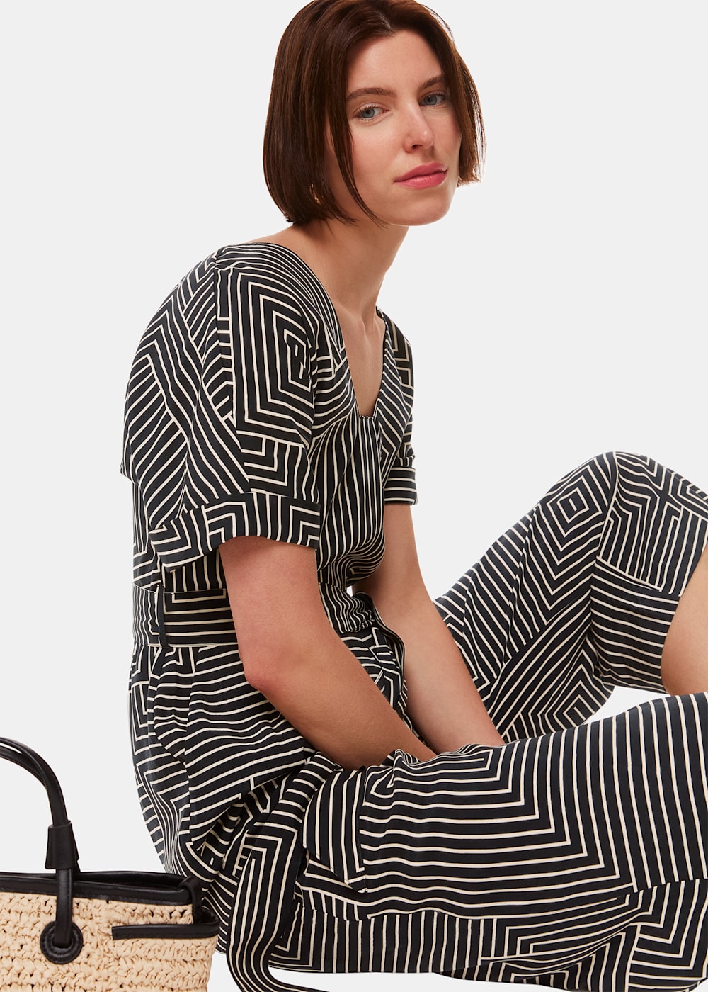 Striped black jumpsuit sales