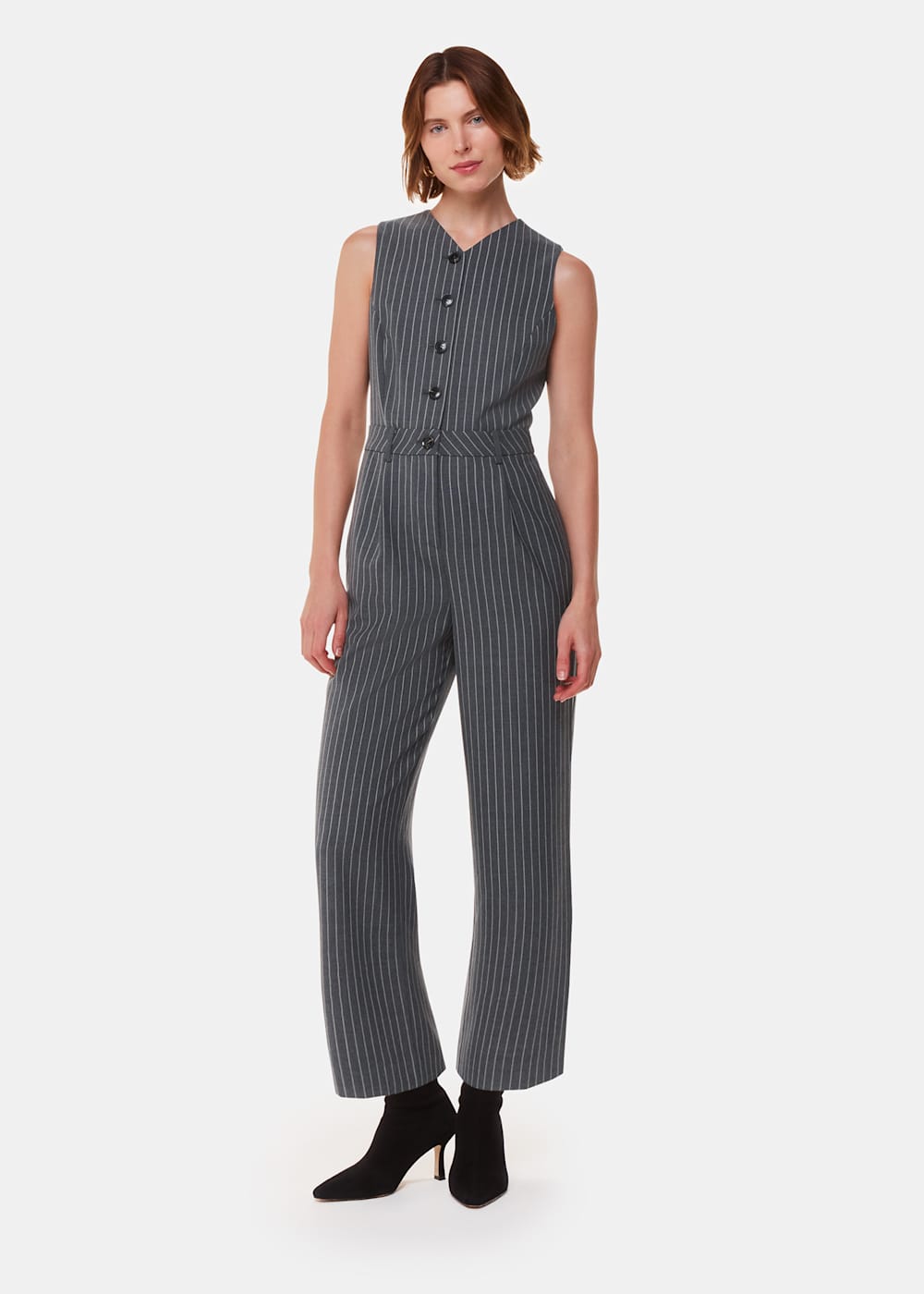 Grey Multi Pinstripe Jumpsuit WHISTLES Whistles UK
