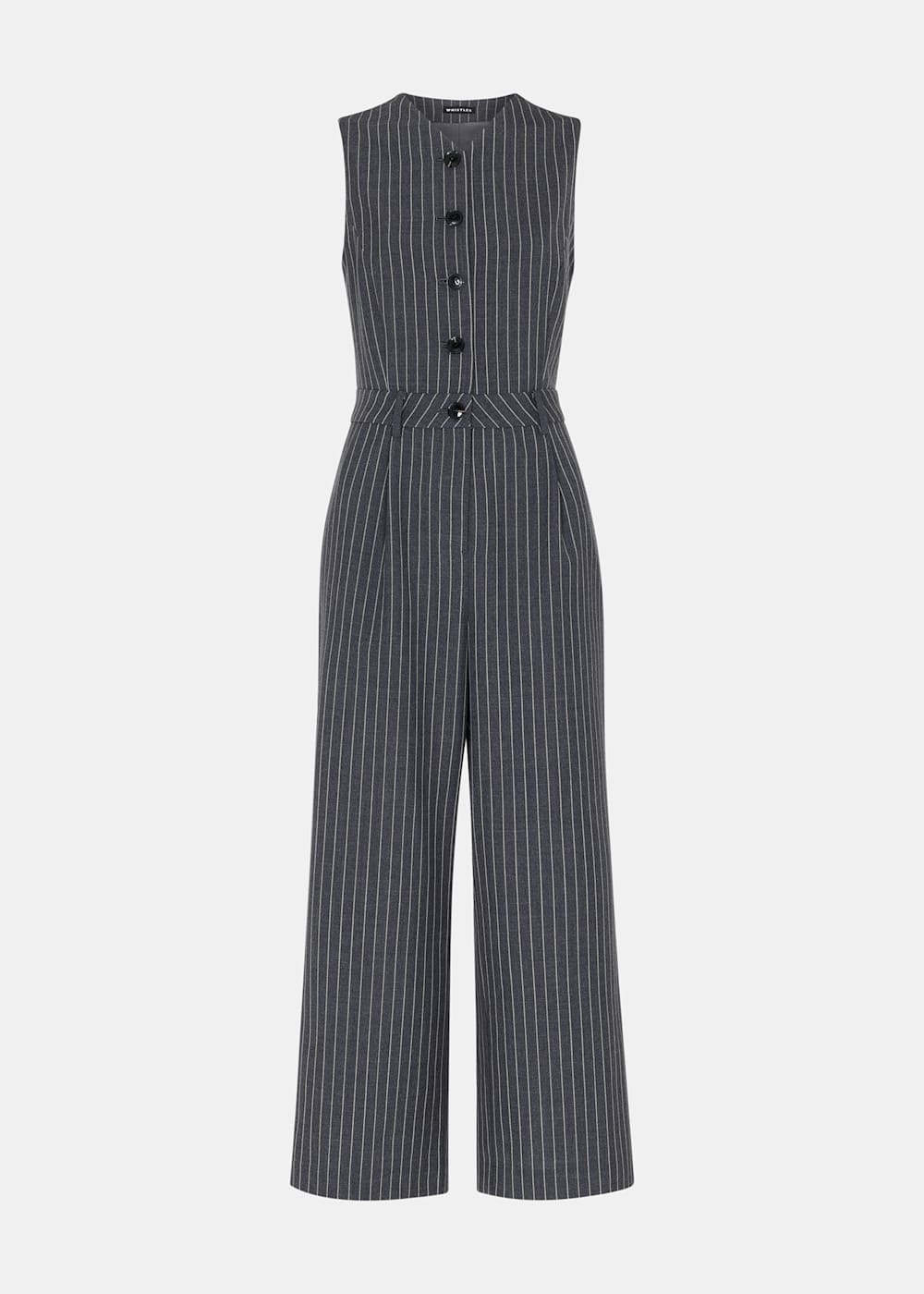 Pinstripe jumpsuit black deals