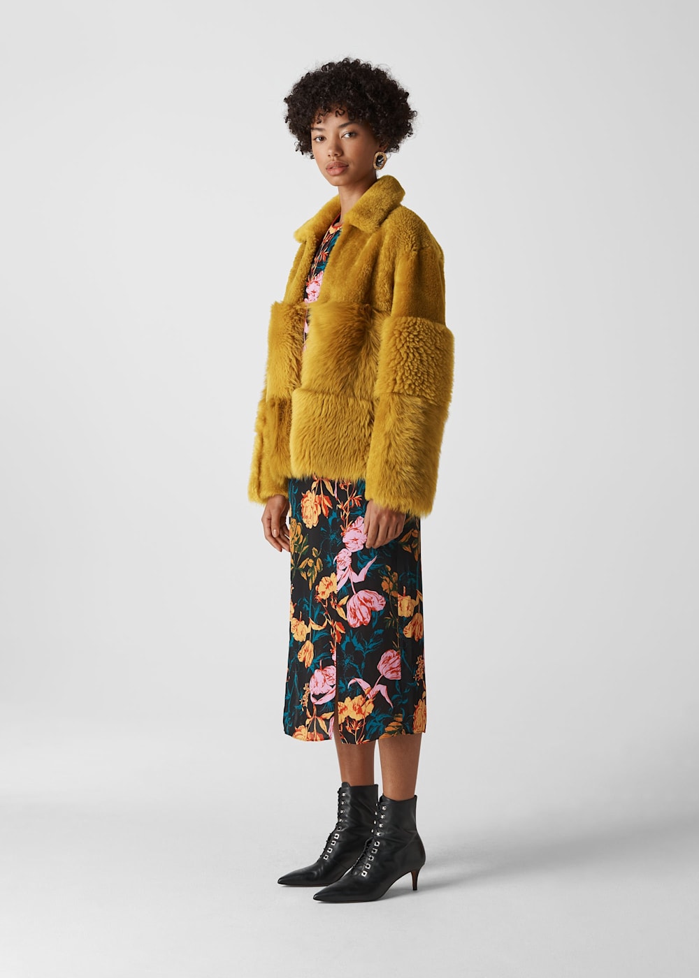 Yellow shearling jacket deals
